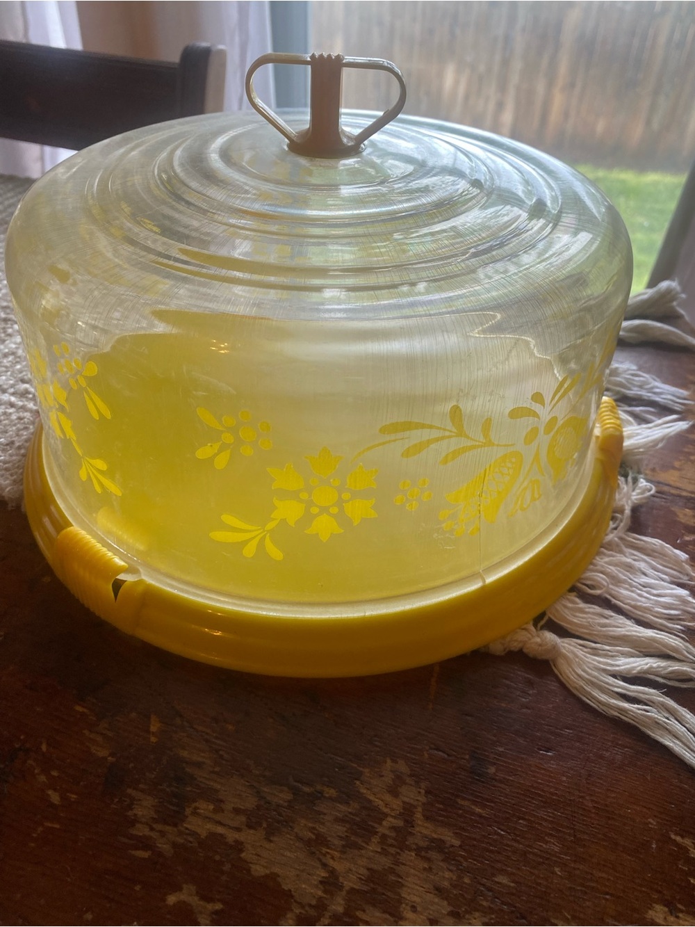 Vintage Yellow Floral Cake Carrier with Dome Lid